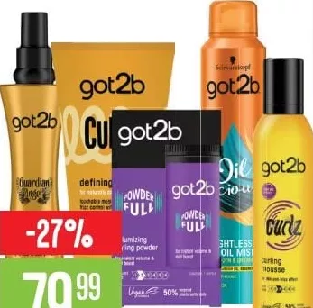 Schwarzkopf GOT2B Guardian Angel / Curlz Defining Cream / Powder’ful / Oil-licious / Curlz Curling Mousse средства для укладки, в ассортименте: термозащита, крем для локонов, пудра для объёма, спрей с сухим маслом, мусс для локонов