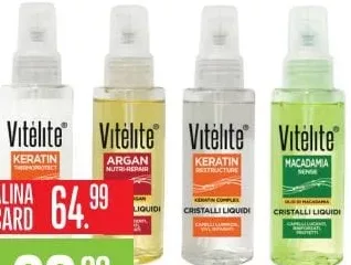VITELITE Keratin Thermoprotect / Argan Nutri-Repair / Keratin Restructure / Macadamia Shine термозащита, масло для волос, кератин, 100 мл, в ассортименте; с ALINA CARD: 64.99 MDL