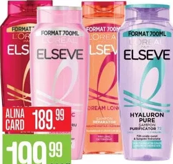 L’ORÉAL ELSEVE Dream Long / Hyaluron Pure шампунь, 700 мл, в ассортименте; с ALINA CARD: 189.99 MDL
