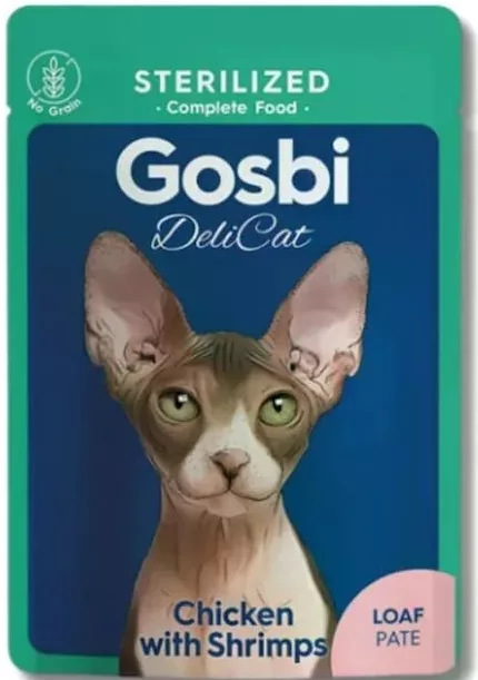 GOSBI Delicat Sterilized, pate pentru pisici sterilizate cu pui și creveți, 70 g