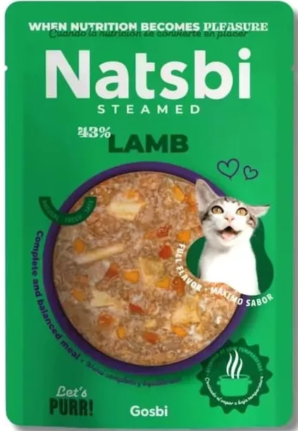 GOSBI NATSBI Steamed, hrană pentru pisici în sortiment, inclusiv miel, 80 g