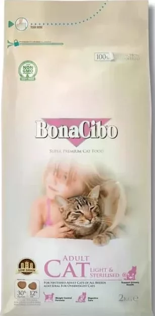 BonaCibo Adult Cat Light & Sterilised, hrană uscată pentru pisici adulte de toate rasele, sterilizate sau supraponderale, 1 kg, vrac