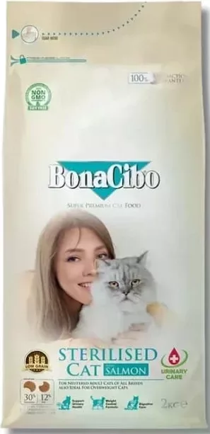 BonaCibo Sterilised Cat Salmon Urinary Care, hrană uscată pentru pisici adulte sterilizate de toate rasele, cu somon, 1 kg, vrac