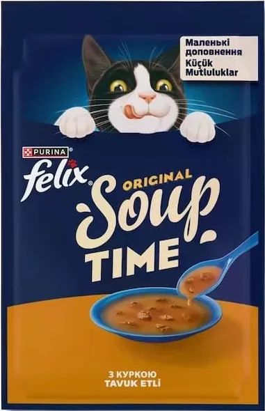 Purina Felix Original Soup Time, supă pentru pisici, în sortiment (în imagine: pui), 48 g