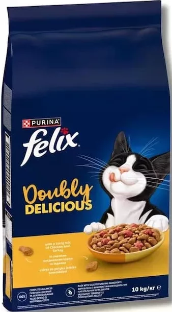 Purina Felix Doubly Delicious, hrană uscată pentru pisici, în sortiment (în imagine: pui și curcan), 1 kg, vrac