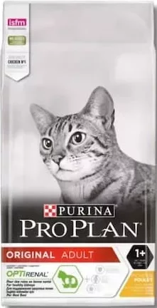 Purina Pro Plan Adult, hrană uscată pentru pisici adulte, pui sau somon (ilustrat: Original Adult 1+ OptiRenal cu pui), 1 kg (vrac*)
