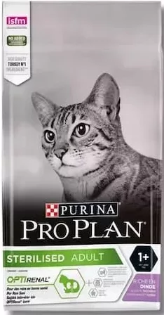 Purina Pro Plan Delicate sau Sterile, hrană uscată pentru pisici (ilustrat: Sterilised Adult 1+ OptiRenal cu curcan, pentru pisici sterilizate), 1 kg (vrac*)