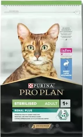 Purina Pro Plan, hrană uscată pentru pisici, în sortiment (ilustrat: Sterilised Adult 1+ Renal Plus cu iepure, pentru pisici adulte sterilizate), 1,5 kg