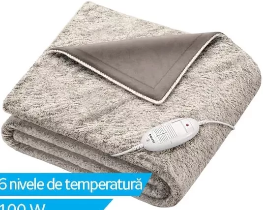 beurer Pătură electrică HD75 Nordic; 6 nivele de temperatură; 100 W; 180 × 130 cm