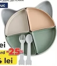 Set de masă pentru copii Gondol Plastik, în sortiment, set 7 buc — preț card −25%, pentru deținătorii de card sau utilizatorii UDS TELEMARKET; 01–31.10.2026
