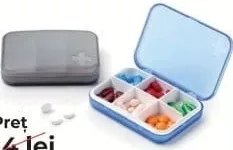 Organizator pentru pastile, 6 zile, 6 × 8,5 cm; promoție 1–18 octombrie 2026; preț cu card TOP: 8 lei (−15% cu cardul de fidelitate sau în aplicația UDS, statut TOP)
