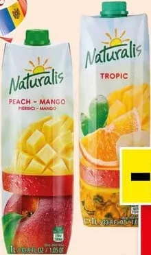 NATURALIS Băutură cu suc, sortiment divers: Peach-Mango (piersici-mango)/Tropic, 1 L
