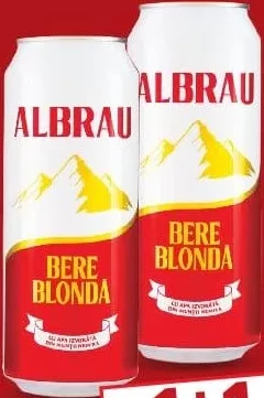 ALBRAU Bere blondă, 4,5% alcool, 0,5 l (promoție 1+1; preț pentru 1 bucată)