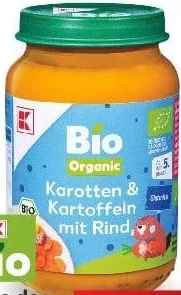 K-BIO Piure de morcovi cu cartofi și carne de vită, de la 8 luni, 190 g