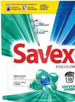 SAVEX Detergent capsule pentru rufe Crystal Fresh / Perfume, 18 utilizări, 18 buc