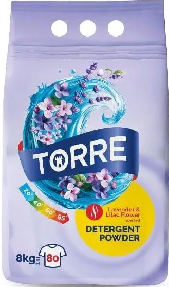 TORRE Detergent pudră pentru rufe, lavandă și liliac, 80 / 100 utilizări, 8 / 8+2 kg