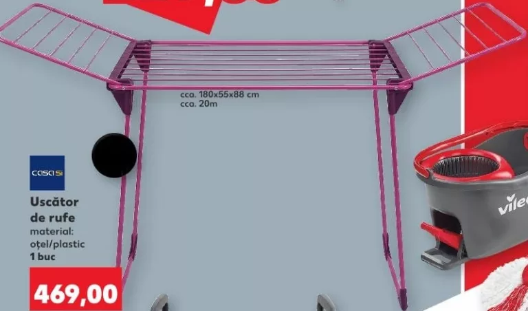 CASA SI Uscător de rufe, oțel/plastic, cca. 180×55×88 cm, cca. 20 m, 1 buc