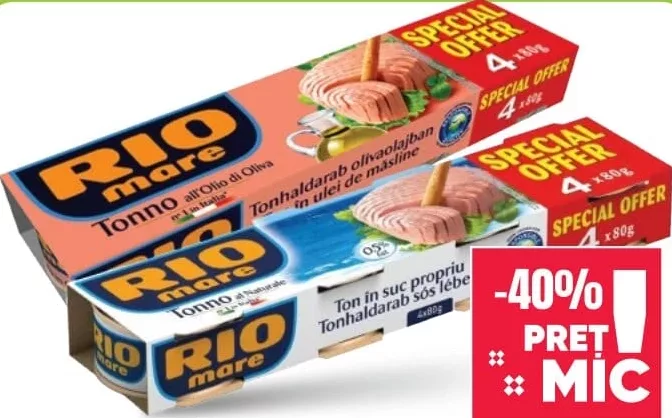 RIO MARE Ton în suc propriu/ în ulei de măsline 4*80g