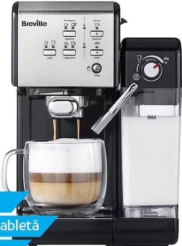 Espressor manual Breville VCF108X-01 Prima Latte II Silver, 19 bar, cafea măcinată / tabletă, cappuccino