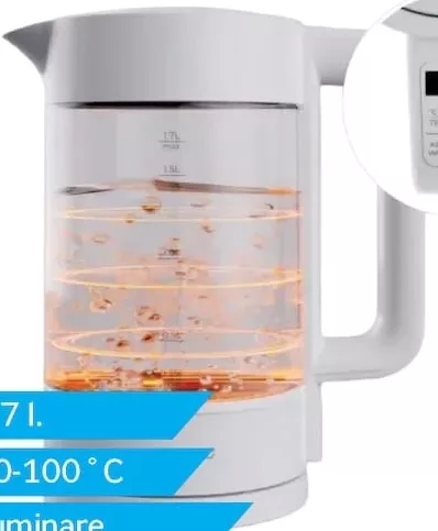 Fierbător de apă AENO AEK0005, 1,7 l, 40–100 °C, iluminare