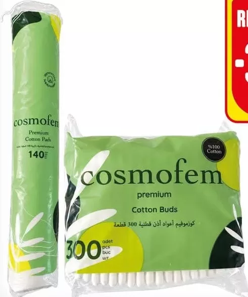 COSMOFEM bețișoare de vată 300 buc./discuri cosmetice din bumbac 140 buc.
