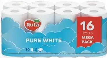 RUTA Pure White hârtie igienică, 3 straturi, 16 role – preț promoțional obișnuit