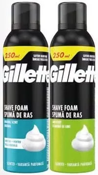 GILLETTE spumă de ras, diverse sortimente, 250 ml, preț pe bucată