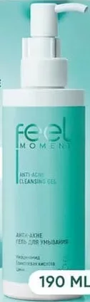 FEEL MOMENT gel de curățare împotriva acneei și punctelor negre, niacinamidă, zinc și acizi AHA, 190 ml