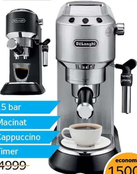 Cafetieră De’Longhi EC685.M / EC685.BK Dedica Style, 15 bar, cafea măcinată, cappuccino, timer