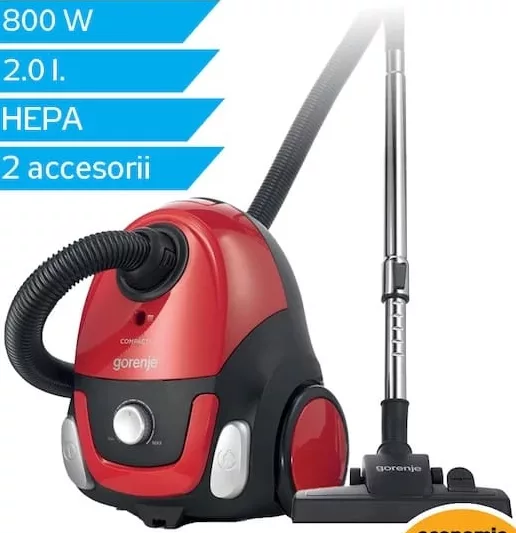 Aspirator cu sac Gorenje VCEB11CXRII, 800 W, 2,0 l, HEPA, 2 accesorii