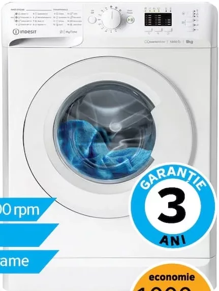 Mașină de spălat Indesit MTWA91284WEE, 9 kg, 1200 rpm, Inverter, 16 programe