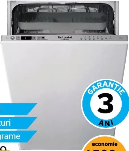 Mașină de spălat vase încorporabilă Hotpoint Ariston HSIC3T127C, 45 cm, 10 seturi, 8 programe
