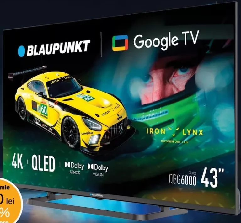 Smart TV QLED Blaupunkt 43QBG6000, 43″/109 cm, QLED 4K, Google TV, Bluetooth/Wi-Fi, Dolby Audio