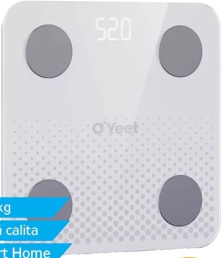 Cântar de podea O’Yeet BS-OY01, 180 kg, sticlă călită, Smart Home