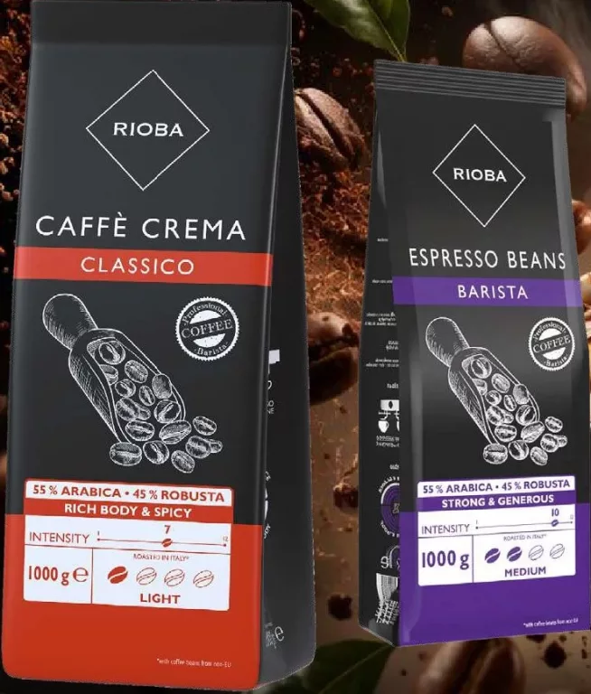 RIOBA Cafea boabe Espresso Barista / Espresso Forte / Espresso Perfetto / Crema Classico, 1000 g, preț/înfoliere; 1 bucată: 299,00. Praguri: 1 bucată: 299,00; de la 2 bucăți: 279,00