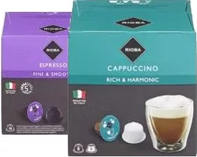 RIOBA Dolce Gusto cafea capsule, diverse sortimente, 16 × 12 g; 1–2 bucăți: 79,90 lei/cutie (de la 3 bucăți: 69,90 lei/cutie)