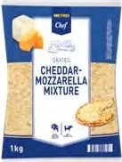 METRO CHEF Brânză rasă Cheddar–Mozzarella, 1 kg; de la 4 bucăți