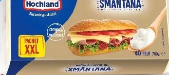 HOCHLAND Brânză topită felii, smântână/cașcaval/cheddar, 18% grăsime, 700 g; cu Kaufland Card XTRA și cupon activat
