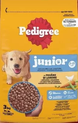 PEDIGREE Hrană câini Junior, pasăre și legume, 3 kg
