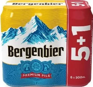 BERGENBIER Bere blondă, 5% alcool, pachet promoțional 5+1, 6 × 0,5 l