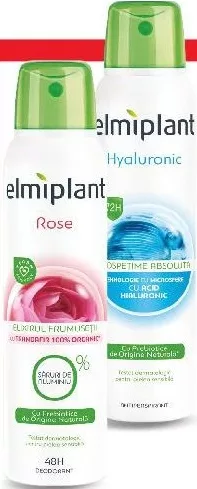 ELMIPLANT Deodorant spray damă, diverse sortimente, 150 ml; 1 bucată; promoție 1+1: cumperi 2, plătești 1, orice combinație, la casele de marcat