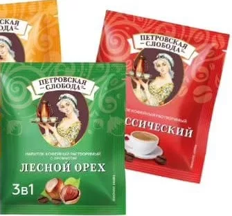 Petrovskaia Sloboda, cafea 3 în 1 caramel, clasică sau alune, 18 g; 15–28.10