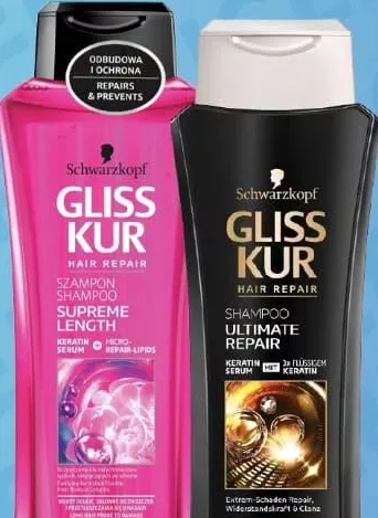 Schwarzkopf Gliss Kur, șampon Supreme Length sau Ultimate Repair, 400 ml; 15–28.10