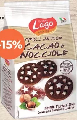 LAGO Печиво Frollini з какао та фундуком 320 г