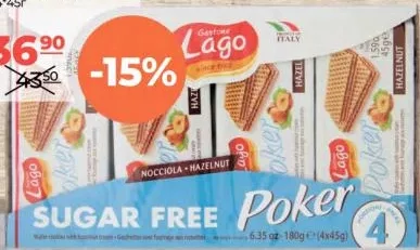 LAGO Вафлі POKER HAZELNUT з фундуком без цукру 4 × 45 г