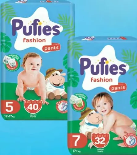 PUFIES Трусики-підгузки Pants Maxi Pack: розмір 5 (12–17 кг), 40 шт. / розмір 7 (17+ кг), 32 шт., в асортименті