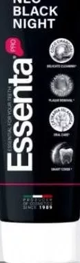 Pastă de dinți ESSENTA Pro Whitening Action / Neo Black Night: 75 ml pe eticheta ofertei, 100 ml pe tubul ilustrat