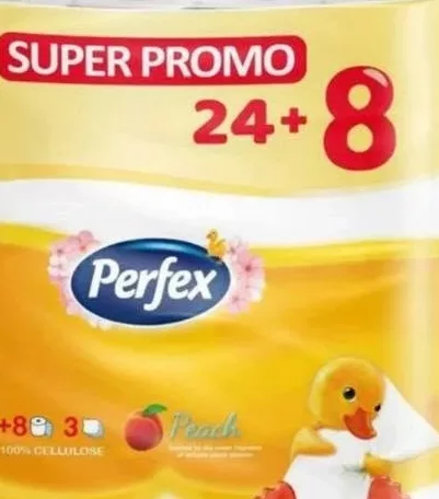 Hârtie igienică Perfex, Pure White sau Peach, 3 straturi, 32 role
