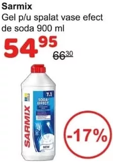 Sarmix gel pentru spălat vase efect de soda, 900 ml