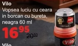 Vilo vopsea luciu cu ceară în borcan cu burete, neagră, 60 ml